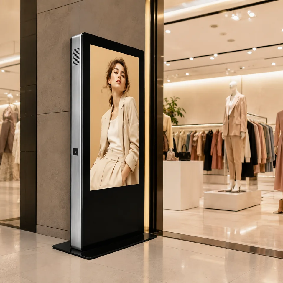 Commercial self-service kiosk display in a retail environment